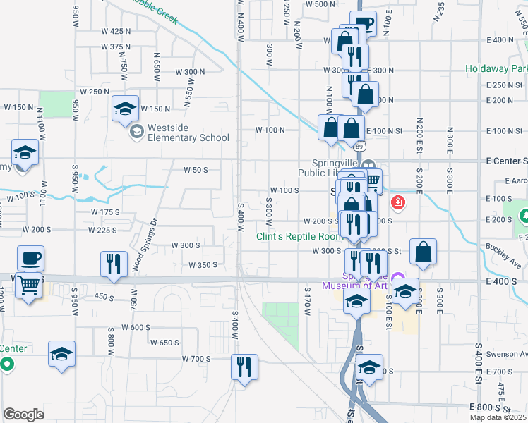 map of restaurants, bars, coffee shops, grocery stores, and more near 310 West 200 South Street in Springville