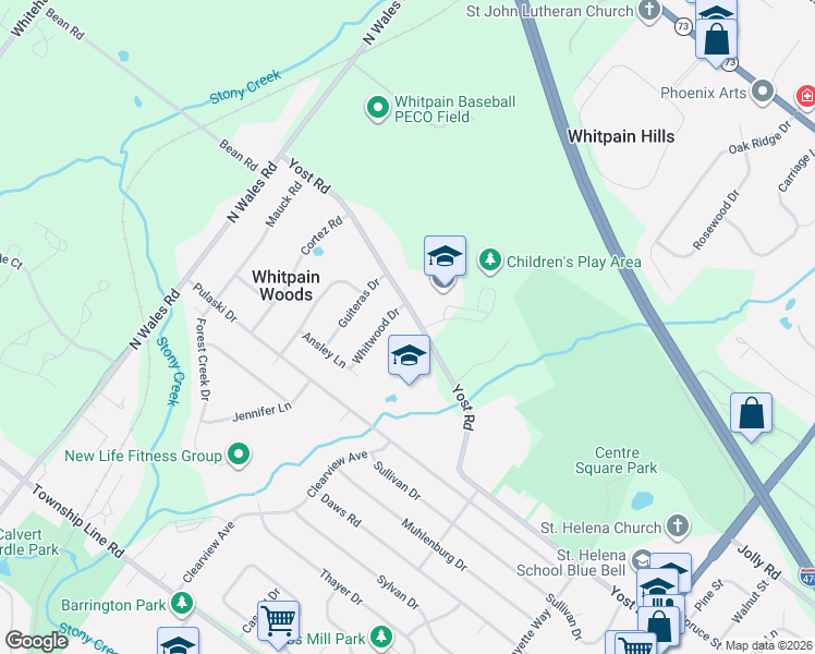map of restaurants, bars, coffee shops, grocery stores, and more near 1722 Yost Road in Blue Bell