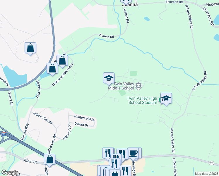 map of restaurants, bars, coffee shops, grocery stores, and more near 770 Clymer Hill Road in Elverson