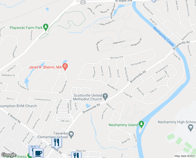 map of restaurants, bars, coffee shops, grocery stores, and more near 719 Woodlyn Drive in Langhorne