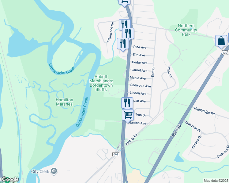 map of restaurants, bars, coffee shops, grocery stores, and more near 710 U.S. 206 in Bordentown