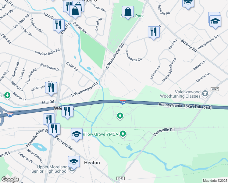 map of restaurants, bars, coffee shops, grocery stores, and more near 503 South Warminster Road in Hatboro