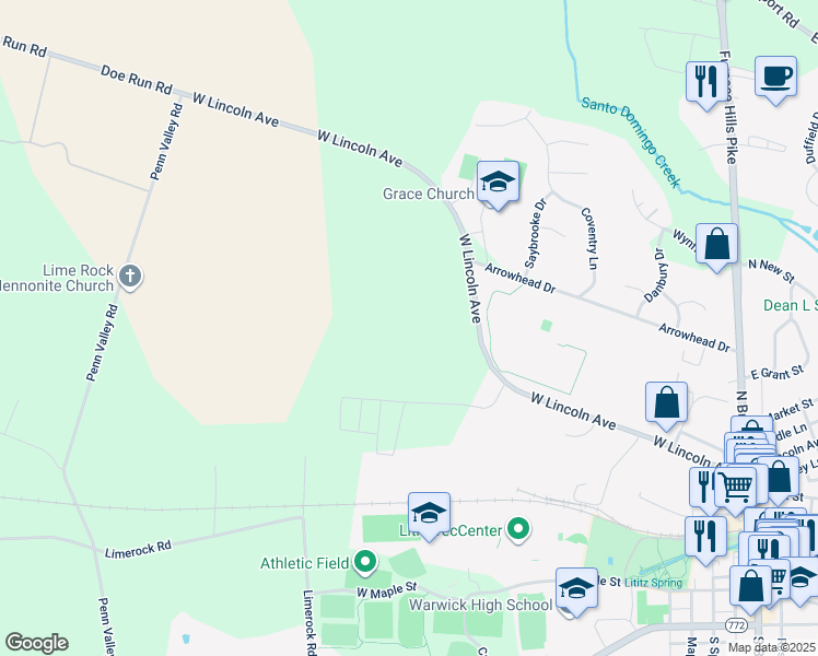 map of restaurants, bars, coffee shops, grocery stores, and more near 452 West Lincoln Avenue in Lititz