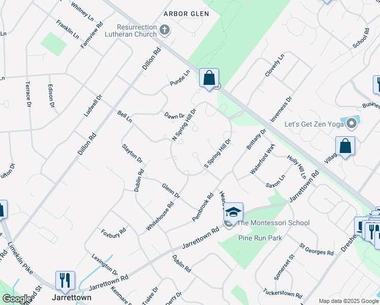 map of restaurants, bars, coffee shops, grocery stores, and more near 1528 Isaacs Court in Maple Glen
