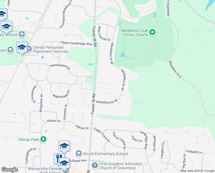map of restaurants, bars, coffee shops, grocery stores, and more near 7652 Slane Ridge Drive in Westerville