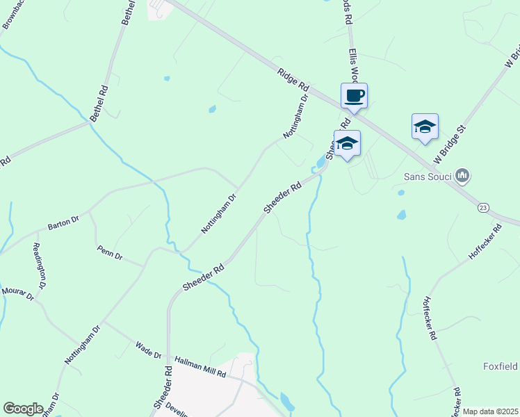 map of restaurants, bars, coffee shops, grocery stores, and more near 307 Sheeder Road in Phoenixville