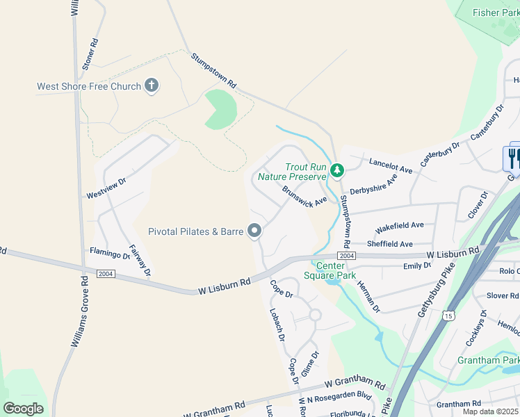 map of restaurants, bars, coffee shops, grocery stores, and more near 1205 Bauman Court in Mechanicsburg