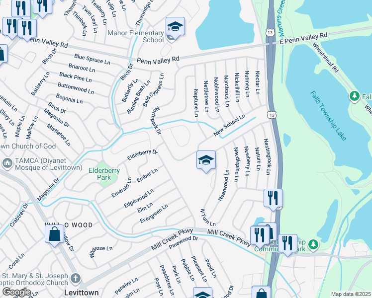 map of restaurants, bars, coffee shops, grocery stores, and more near 55 Cedar Crest Circle in Broomall