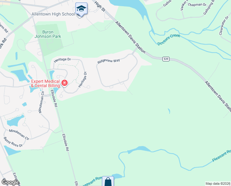 map of restaurants, bars, coffee shops, grocery stores, and more near 28 Ridgeview Way in Allentown