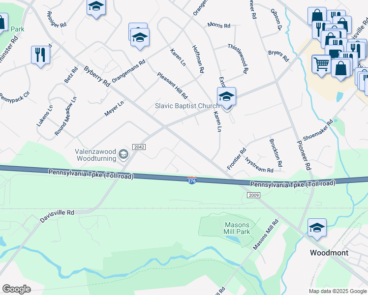 map of restaurants, bars, coffee shops, grocery stores, and more near 2430 Byberry Road in Hatboro