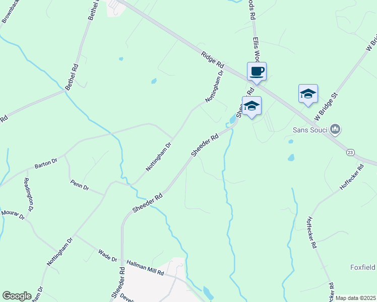 map of restaurants, bars, coffee shops, grocery stores, and more near 307 Sheeder Road in Phoenixville