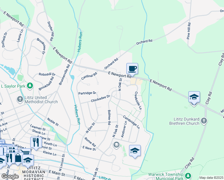 map of restaurants, bars, coffee shops, grocery stores, and more near 476 Balmer Road in Lititz