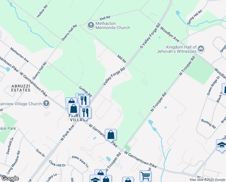 map of restaurants, bars, coffee shops, grocery stores, and more near 1103 Arden Drive in Norristown