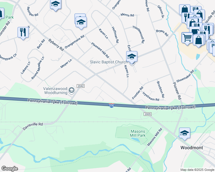 map of restaurants, bars, coffee shops, grocery stores, and more near 2430 Byberry Road in Hatboro