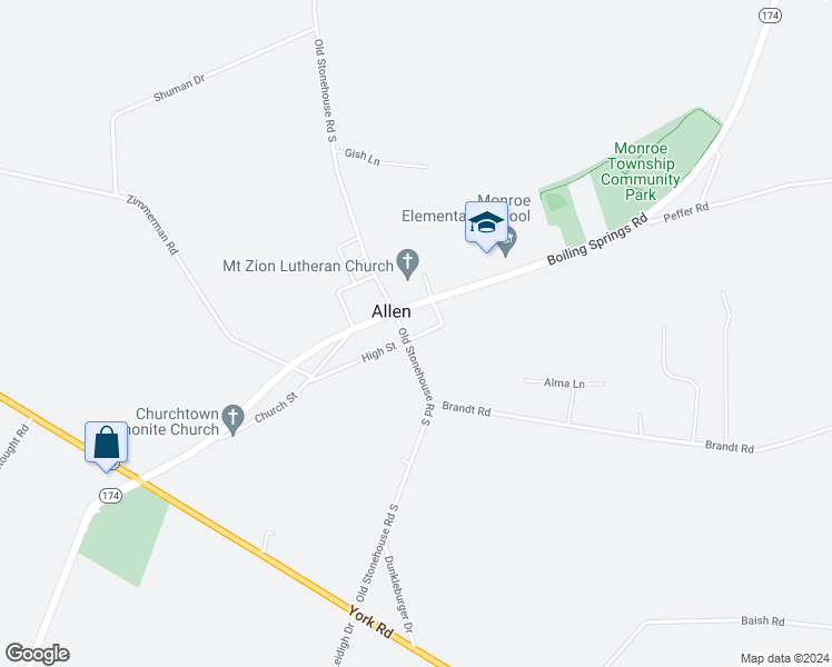 map of restaurants, bars, coffee shops, grocery stores, and more near 347 Old Stonehouse Road South in Boiling Springs