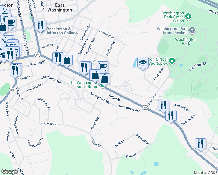 map of restaurants, bars, coffee shops, grocery stores, and more near 37 Rural Avenue in Washington