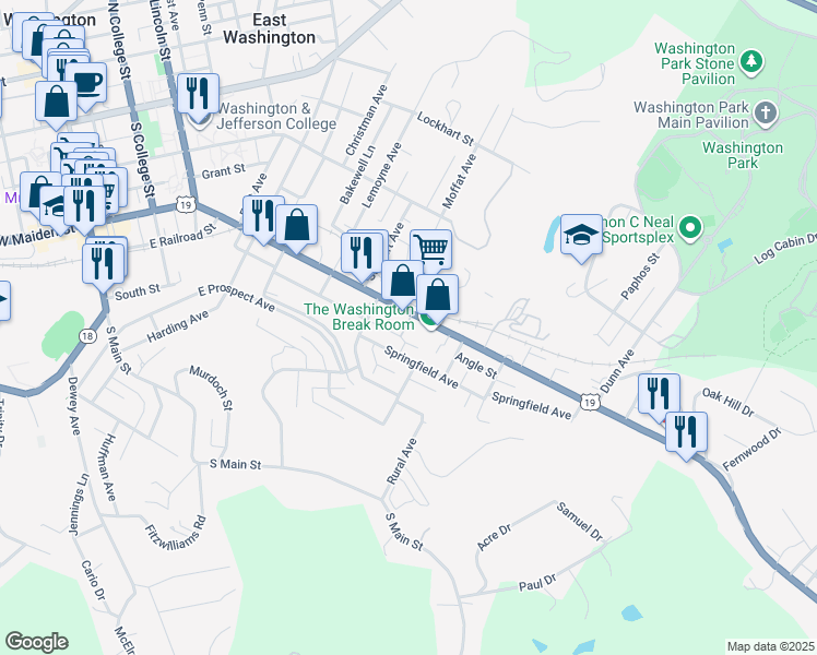 map of restaurants, bars, coffee shops, grocery stores, and more near 63 Springfield Avenue in Washington