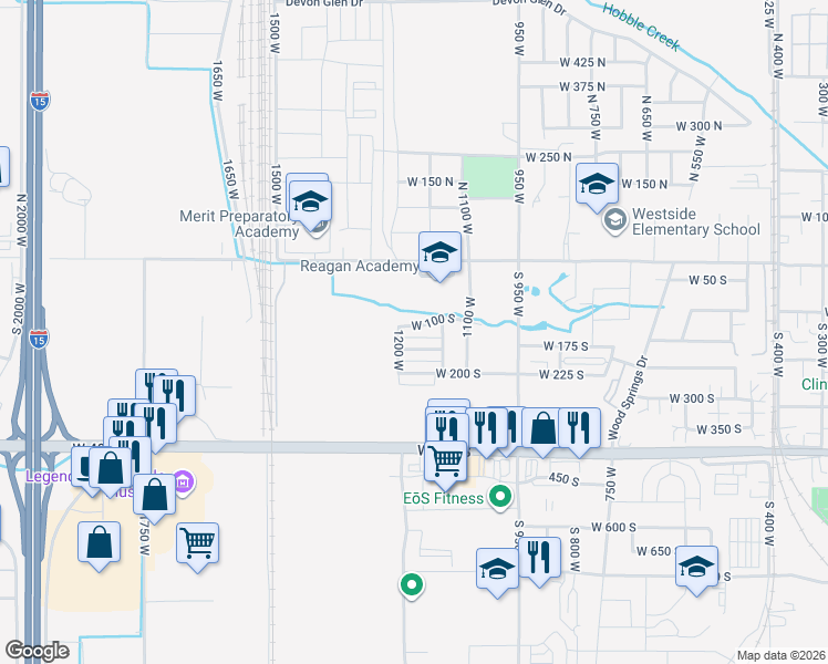 map of restaurants, bars, coffee shops, grocery stores, and more near 1175 West 100 South in Springville