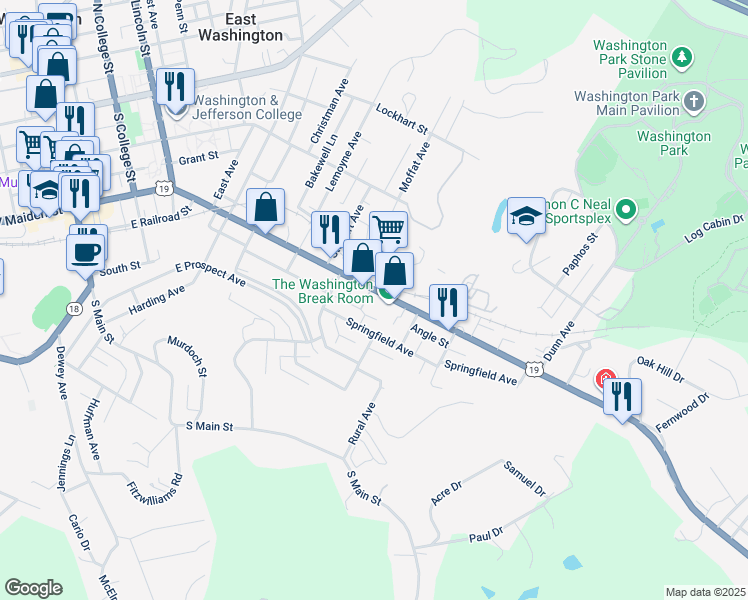 map of restaurants, bars, coffee shops, grocery stores, and more near 562 East Maiden Street in Washington