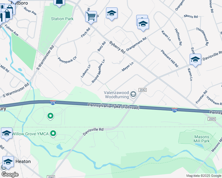 map of restaurants, bars, coffee shops, grocery stores, and more near 2522 Damian Drive in Hatboro