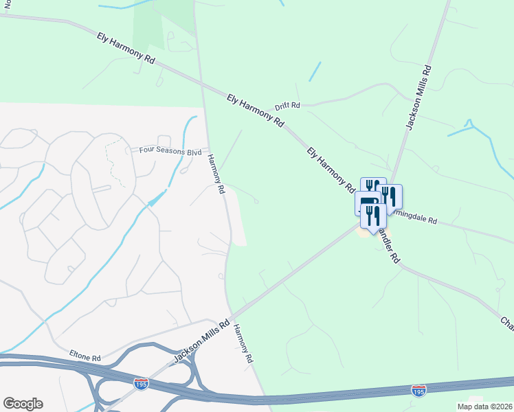 map of restaurants, bars, coffee shops, grocery stores, and more near 825 Harmony Road in Jackson Township