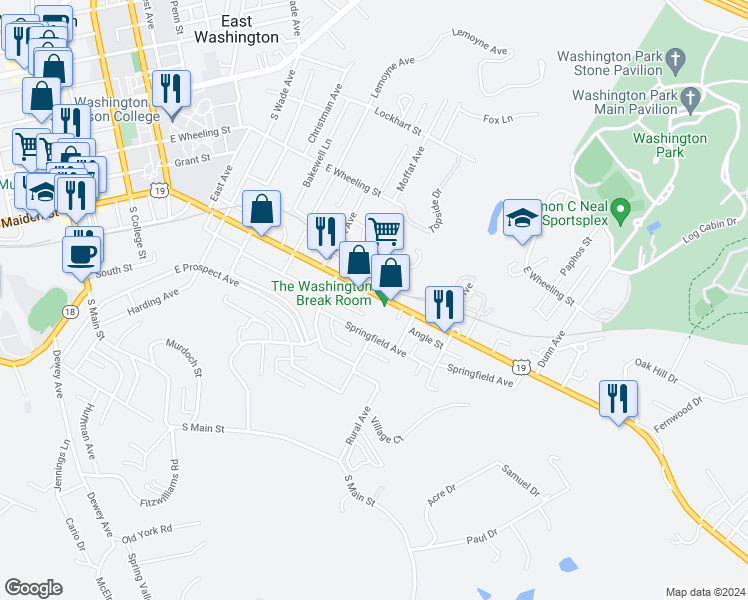 map of restaurants, bars, coffee shops, grocery stores, and more near 564 East Maiden Street in Washington