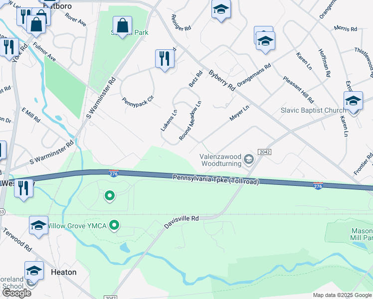 map of restaurants, bars, coffee shops, grocery stores, and more near 3704 Meyer Lane in Hatboro
