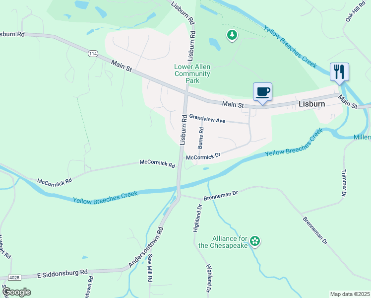map of restaurants, bars, coffee shops, grocery stores, and more near 4141 Lisburn Road in Mechanicsburg