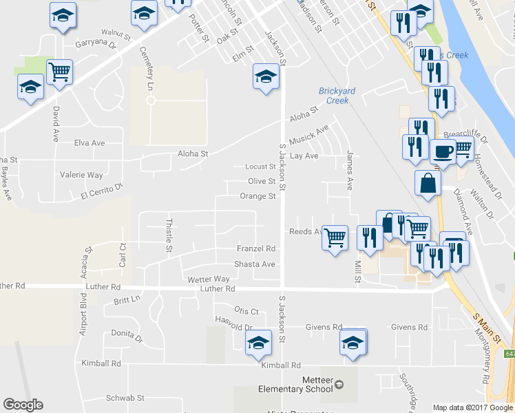 map of restaurants, bars, coffee shops, grocery stores, and more near 830 Ashmount Avenue in Red Bluff