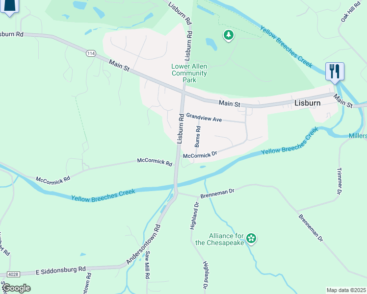 map of restaurants, bars, coffee shops, grocery stores, and more near 4141 Lisburn Road in Mechanicsburg