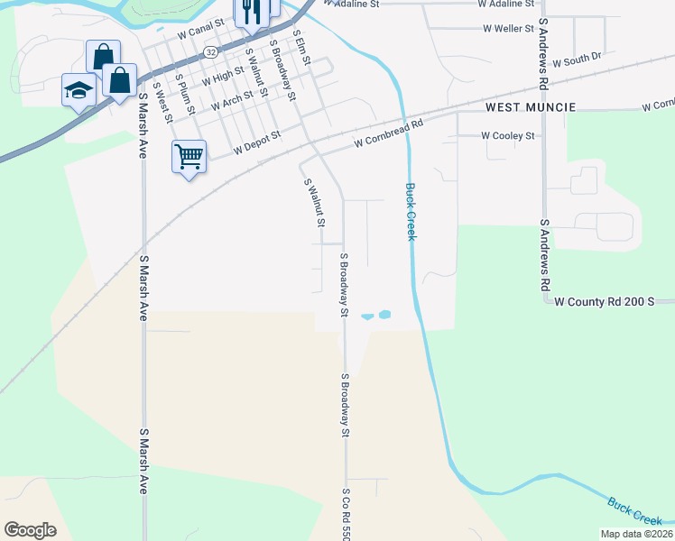 map of restaurants, bars, coffee shops, grocery stores, and more near 3104 South Walnut Street in Yorktown