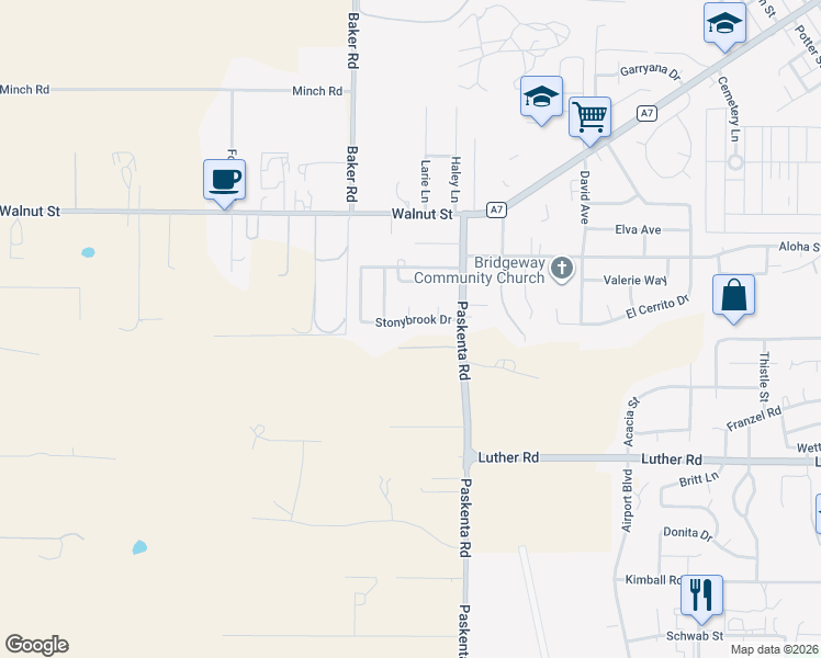 map of restaurants, bars, coffee shops, grocery stores, and more near 2059 Stonybrook Drive in Red Bluff