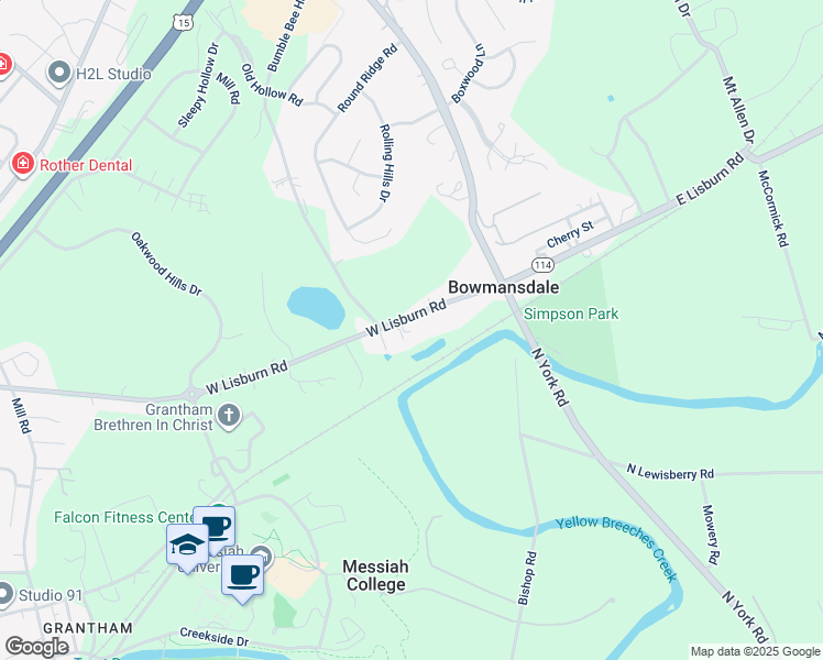 map of restaurants, bars, coffee shops, grocery stores, and more near 123 West Lisburn Road in Mechanicsburg
