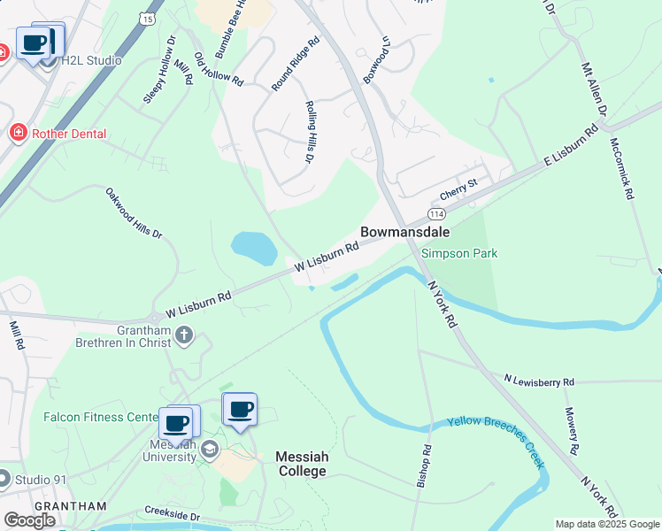map of restaurants, bars, coffee shops, grocery stores, and more near 123 West Lisburn Road in Mechanicsburg