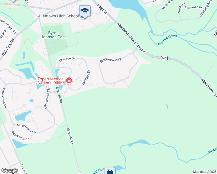 map of restaurants, bars, coffee shops, grocery stores, and more near 28 Ridgeview Way in Allentown