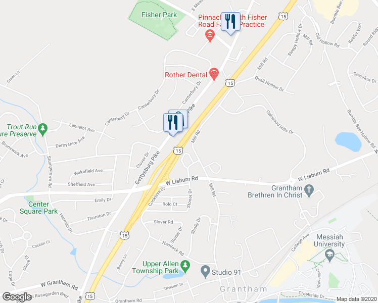 map of restaurants, bars, coffee shops, grocery stores, and more near 618 Park Ridge Drive in Mechanicsburg