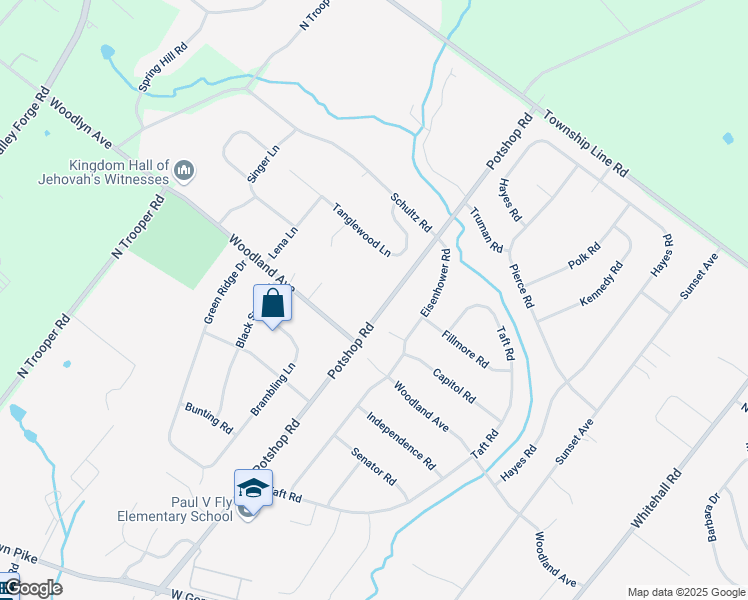 map of restaurants, bars, coffee shops, grocery stores, and more near 3105 Potshop Road in Eagleville