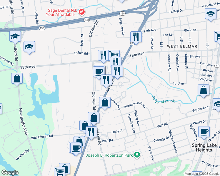 map of restaurants, bars, coffee shops, grocery stores, and more near 1828 New Jersey 35 in Monmouth County
