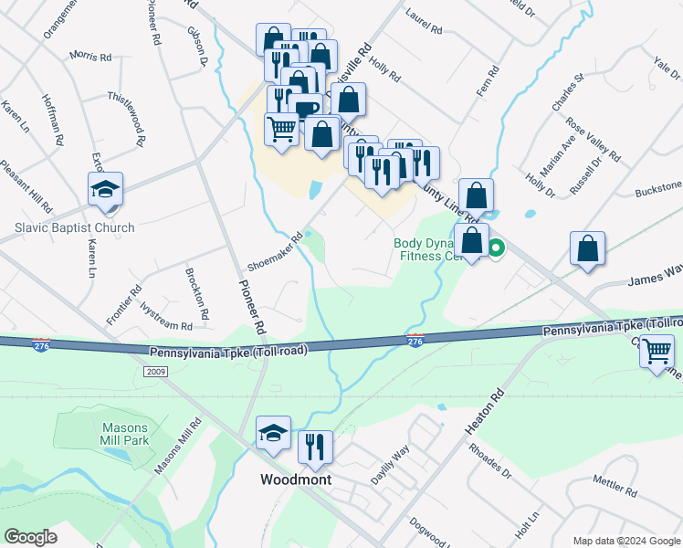 map of restaurants, bars, coffee shops, grocery stores, and more near 2060 Jason Drive in Montgomery County