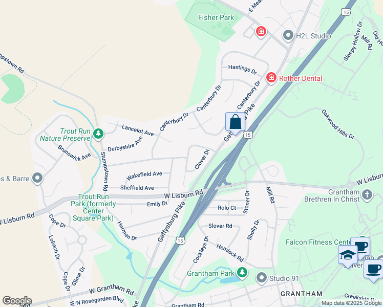 map of restaurants, bars, coffee shops, grocery stores, and more near 883 Hawthorne Avenue in Mechanicsburg