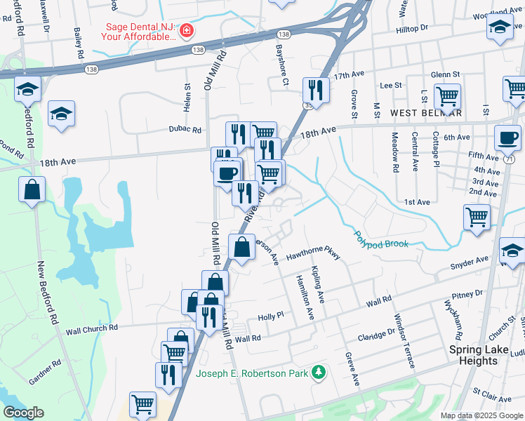 map of restaurants, bars, coffee shops, grocery stores, and more near 1828 New Jersey 35 in Monmouth County