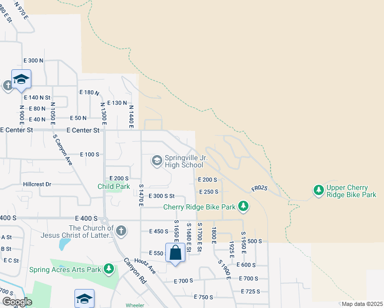 map of restaurants, bars, coffee shops, grocery stores, and more near 1678 East Spring Creek Drive in Springville