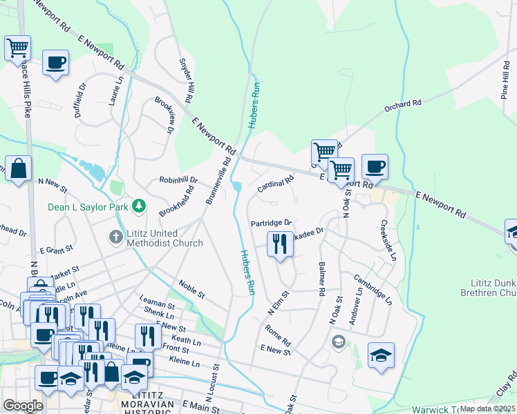map of restaurants, bars, coffee shops, grocery stores, and more near 110 Chukar Court in Lititz
