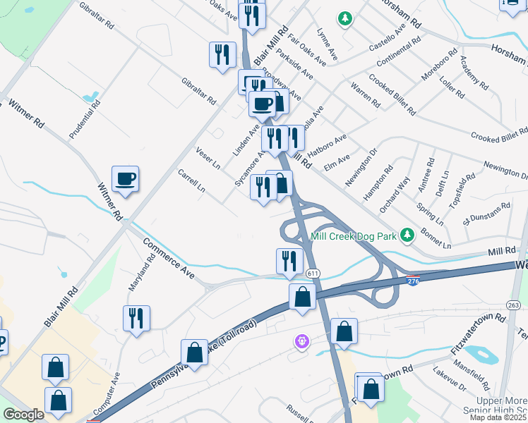map of restaurants, bars, coffee shops, grocery stores, and more near 2300. Easton Road in Willow Grove