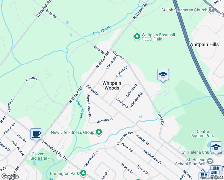 map of restaurants, bars, coffee shops, grocery stores, and more near 1470 Cortez Road in Blue Bell