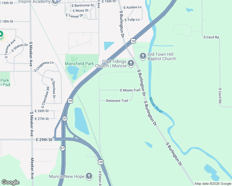 map of restaurants, bars, coffee shops, grocery stores, and more near 3504 East Miami Trail in Muncie