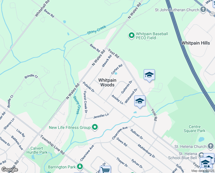map of restaurants, bars, coffee shops, grocery stores, and more near 1470 Cortez Road in Blue Bell