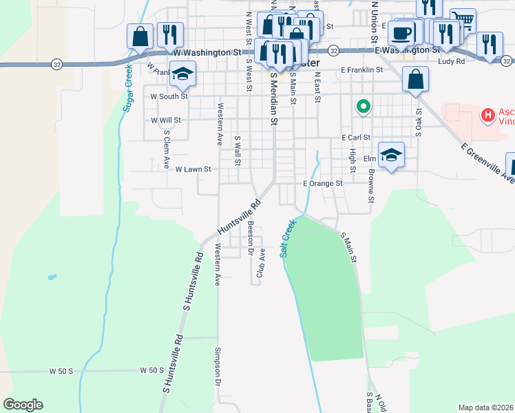 map of restaurants, bars, coffee shops, grocery stores, and more near 706 South Huntsville Road in Winchester