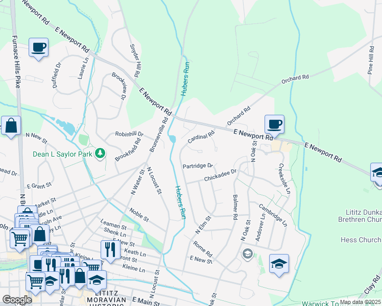 map of restaurants, bars, coffee shops, grocery stores, and more near 129 Chukar Court in Lititz