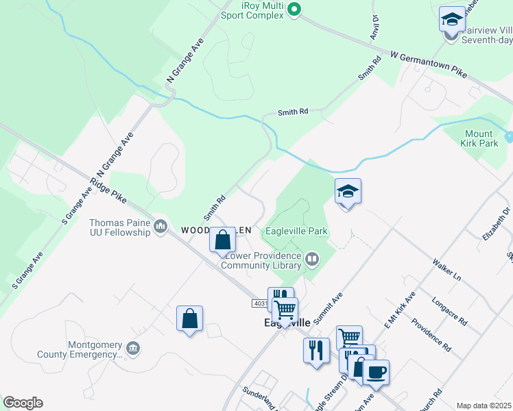 map of restaurants, bars, coffee shops, grocery stores, and more near 2017 Sweetgum Lane in Collegeville